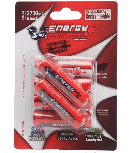 Energy Paintball LR6 AA Pack 6 Rechargeable Batteries NiMH 2700mAh